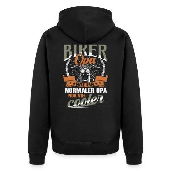 Biker Opa Motorrad Motorradfahrer Geschenk - Unisex Premium Bio Zip Hoodie - Schwarz - Hinten - Nico (187cm)