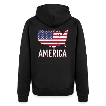 Amerika Flagge Land Form - Unisex Premium Bio Zip Hoodie - Schwarz - Hinten - Nico (187cm)