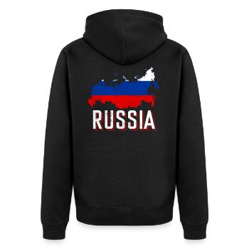 Russland Flagge Landkarte - Unisex Premium Bio Zip Hoodie - Schwarz - Hinten - Nico (187cm)
