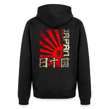 Japan Sonne Flagge Japanische Schriftzeichen - Unisex Premium Bio Zip Hoodie - Schwarz - Hinten - Nico (187cm)