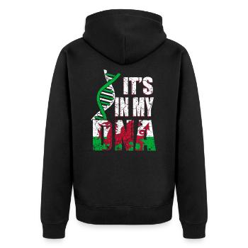Wales ist in meiner DNA - Unisex Premium Bio Zip Hoodie - Schwarz - Hinten - Nico (187cm)