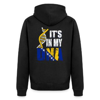 Bosnien ist in meiner DNA - Unisex Premium Bio Zip Hoodie - Schwarz - Hinten - Nico (187cm)