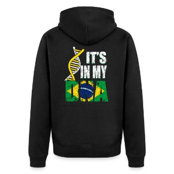 Brasilien ist in meiner DNA - Unisex Premium Bio Zip Hoodie - Schwarz - Hinten - Nico (187cm)