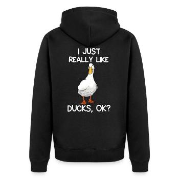 I Just Really Like Ducks - Unisex Premium Organic Zip Hoodie - black - Back - Nico (187cm)