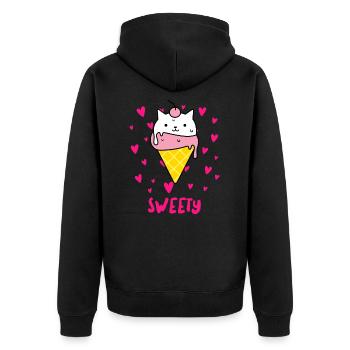 Sweety - Chat à la crème glacée - Veste à capuche bio Premium Unisexe - noir - Dos - Nico (187cm)