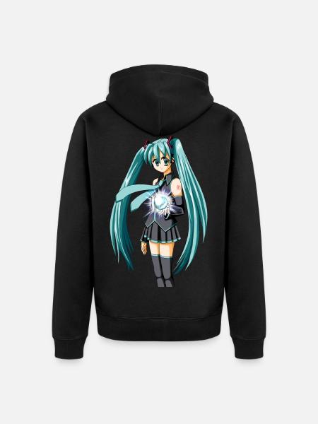 Miku. Manga / anime søt jente - Premium økologisk unisex-hættejakke - sort