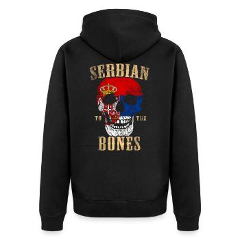 Serbisch bis auf die Knochen - Unisex Premium Bio Zip Hoodie - Schwarz - Hinten - Nico (187cm)
