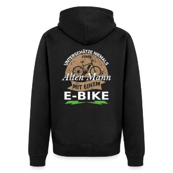 Unterschätze nie einen alten Mann mit einem E-Bike - Unisex Premium Bio Zip Hoodie - Schwarz - Hinten - Nico (187cm)