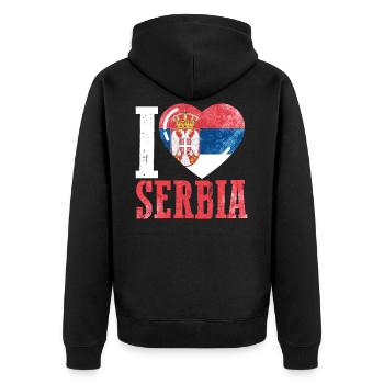 Ich liebe Serbien - Unisex Premium Bio Zip Hoodie - Schwarz - Hinten - Nico (187cm)
