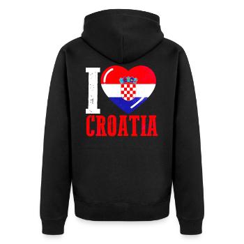 Kroatien Herz - Unisex Premium Bio Zip Hoodie - Schwarz - Hinten - Nico (187cm)