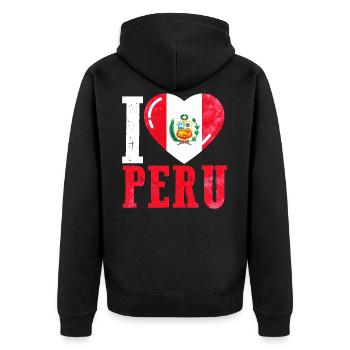 Ich liebe Peru - Unisex Premium Bio Zip Hoodie - Schwarz - Hinten - Nico (187cm)