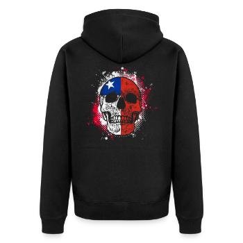 Chile Flagge Schädel - Unisex Premium Bio Zip Hoodie - Schwarz - Hinten - Nico (187cm)