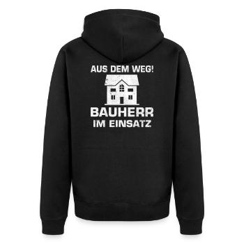 Bauherr Eigenheim Aus dem Weg Bauherr im Einsatz - Unisex Premium Bio Zip Hoodie - Schwarz - Hinten - Nico (187cm)