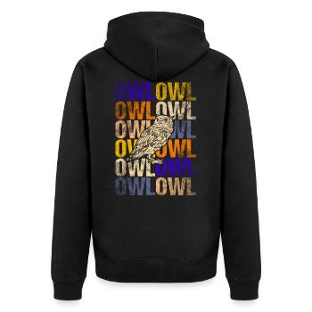 Owl - Unisex Premium Organic Zip Hoodie - black - Back - Nico (187cm)
