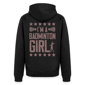 Badminton Mädchen Girl - Unisex Premium Bio Zip Hoodie - Schwarz - Hinten - Nico (187cm)