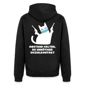 Katze Pew Pew Madafakas Corona Sozialkontakt - Unisex Premium Bio Zip Hoodie - Schwarz - Hinten - Nico (187cm)