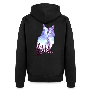 Eule Sternenhimmel Wald - Unisex Premium Bio Zip Hoodie - Schwarz - Hinten - Nico (187cm)