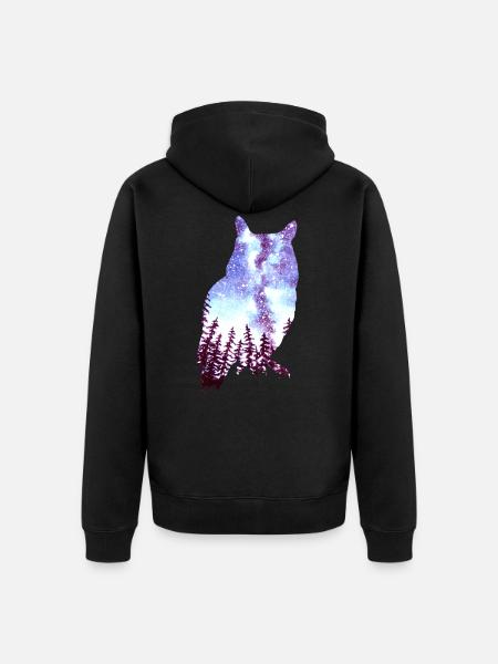 Eule Sternenhimmel Wald - Unisex Premium Bio Zip Hoodie - Schwarz