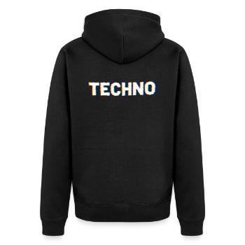 Techno - Unisex Premium Bio Zip Hoodie - Schwarz - Hinten - Nico (187cm)