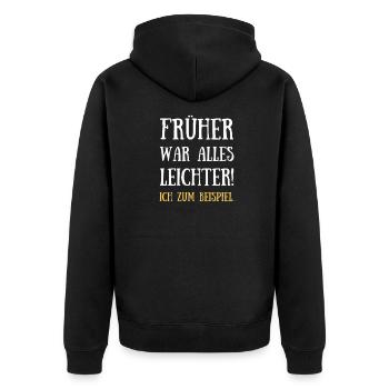 Leichter Körper Figur Dick dünn lustig humor - Unisex Premium Bio Zip Hoodie - Schwarz - Hinten - Nico (187cm)