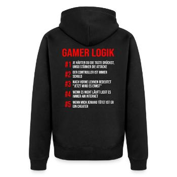 Gamer Konsolenspieler PC Spieler Logik - Unisex Premium Bio Zip Hoodie - Schwarz - Hinten - Nico (187cm)
