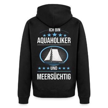 Kapitän Aquaholiker und Meersüchtig Geschenk - Unisex Premium Bio Zip Hoodie - Schwarz - Hinten - Nico (187cm)