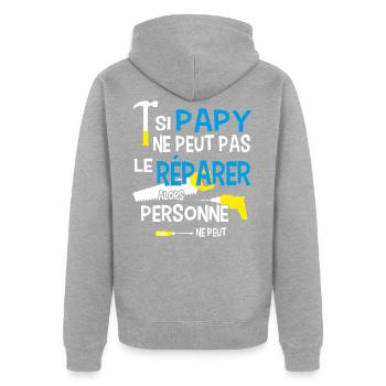 Papy bricoleur bricolage - Veste à capuche bio Premium Unisexe - gris chiné - Dos - Nico (187cm)