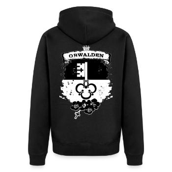 Obwalden - Unisex Premium Bio Zip Hoodie - Schwarz - Hinten - Nico (187cm)