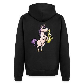 Saxophonist Einhorn - Unisex Premium Bio Zip Hoodie - Schwarz - Hinten - Nico (187cm)