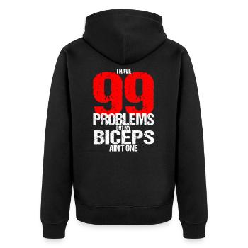 99 Problems Biceps Krafttraining Hantelstange Pump - Unisex Premium Bio Zip Hoodie - Schwarz - Hinten - Nico (187cm)