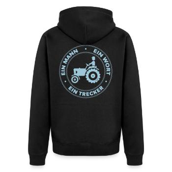 Ein Mann – Ein Wort – Ein Trecker (Landwirt Bauer) - Unisex Premium Bio Zip Hoodie - Schwarz - Hinten - Nico (187cm)