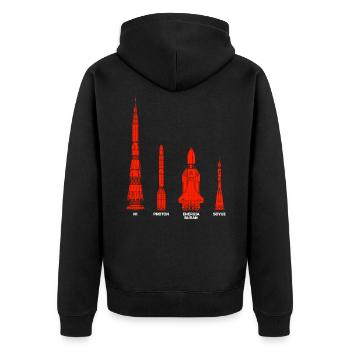 Raketen Sowjetunion Russland - Unisex Premium Bio Zip Hoodie - Schwarz - Hinten - Nico (187cm)