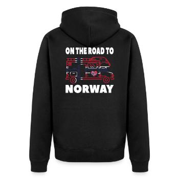 On the road to Norway Wohnmobil Camping Norwegen - Unisex Premium Bio Zip Hoodie - Schwarz - Hinten - Nico (187cm)