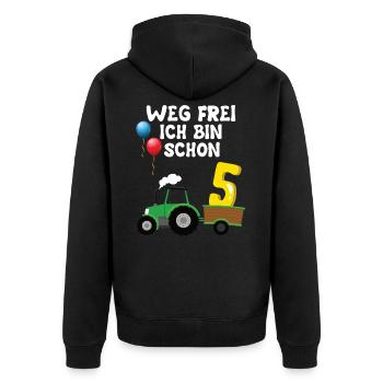 Trecker 5. Geburtstag Weg frei ich bin schon 5 alt - Unisex Premium Bio Zip Hoodie - Schwarz - Hinten - Nico (187cm)