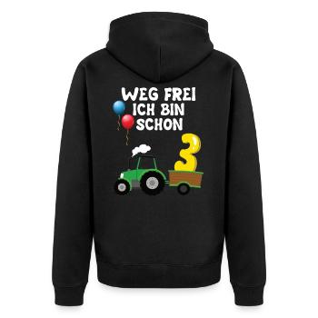 Trecker 3. Geburtstag Weg frei ich bin schon 3 - Unisex Premium Bio Zip Hoodie - Schwarz - Hinten - Nico (187cm)