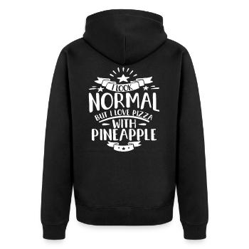 Ich sehe normal, aber ich liebe Pizza mit Ananas - Unisex Premium Bio Zip Hoodie - Schwarz - Hinten - Nico (187cm)