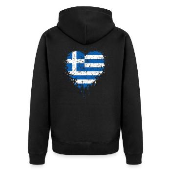 Griechenland Flagge Herz - Unisex Premium Bio Zip Hoodie - Schwarz - Hinten - Nico (187cm)