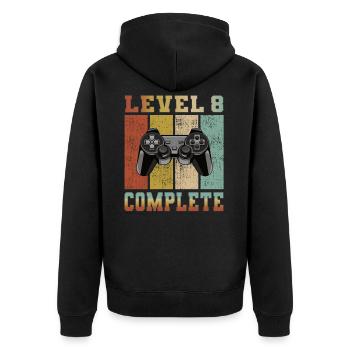 Level 8 complete Geburtstag 8 Jahre Gamer Zocker - Unisex Premium Bio Zip Hoodie - Schwarz - Hinten - Nico (187cm)