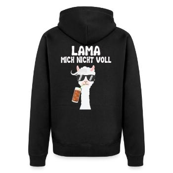 LAMA MICH NICHT VOLL - Alpaka Lama - Unisex Premium Bio Zip Hoodie - Schwarz - Hinten - Nico (187cm)