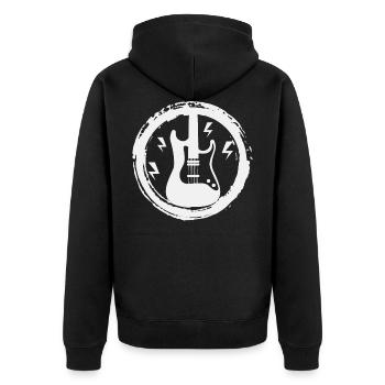 E-Gitarre - Guitar - Metal - Rock - Band - Unisex Premium Bio Zip Hoodie - Schwarz - Hinten - Nico (187cm)