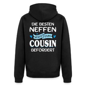 Die besten Neffen werden zum Cousin befördert - Unisex Premium Bio Zip Hoodie - Schwarz - Hinten - Nico (187cm)