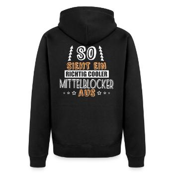 so sieht ein richtig cooler Mittelblocker aus - Unisex Premium Bio Zip Hoodie - Schwarz - Hinten - Nico (187cm)