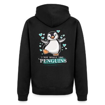 I Just Really Like Penguins - Unisex Premium Organic Zip Hoodie - black - Back - Nico (187cm)
