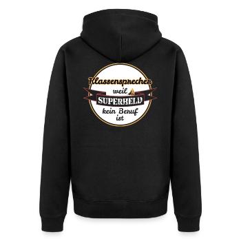 Klassensprecher weil Superheld kein Beruf ist - Unisex Premium Bio Zip Hoodie - Schwarz - Hinten - Nico (187cm)