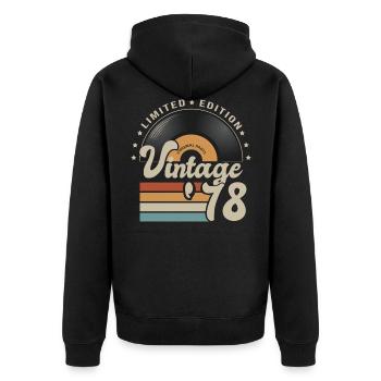 vintage Vinyl 1978 Geburtstagsgeschenk 43 Jahre - Unisex Premium Bio Zip Hoodie - Schwarz - Hinten - Nico (187cm)