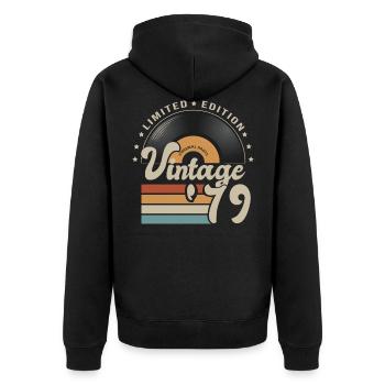vintage Vinyl 1979 Geburtstagsgeschenk 42 Jahre - Unisex Premium Bio Zip Hoodie - Schwarz - Hinten - Nico (187cm)