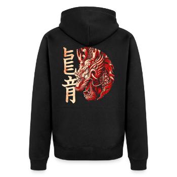 Drache Japanisch Chinesisch Schriftzeichen - Unisex Premium Bio Zip Hoodie - Schwarz - Hinten - Nico (187cm)