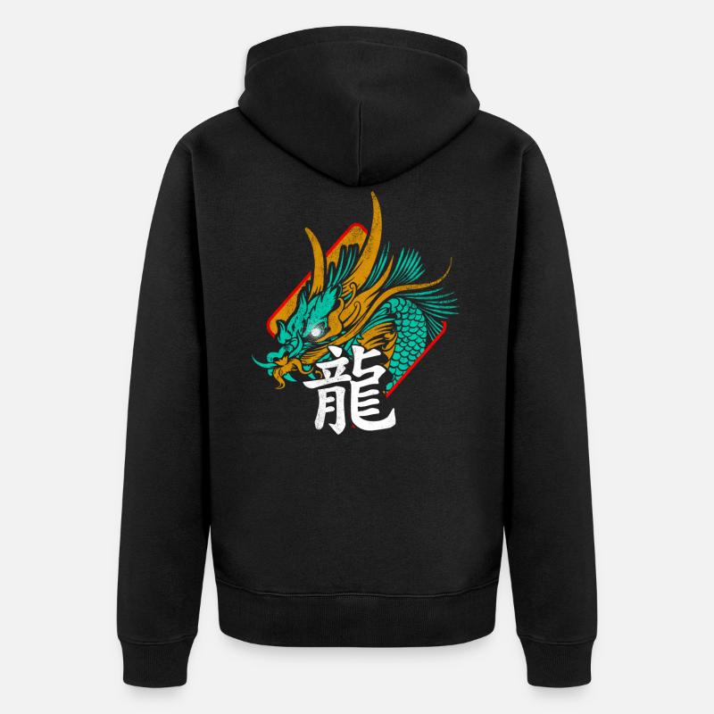 Drache China Schirftzeichen - Unisex Premium Bio Zip Hoodie - Schwarz