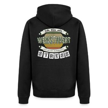 Werkstudent - soll ich das übersetzen? STRESS - Unisex Premium Bio Zip Hoodie - Schwarz - Hinten - Nico (187cm)