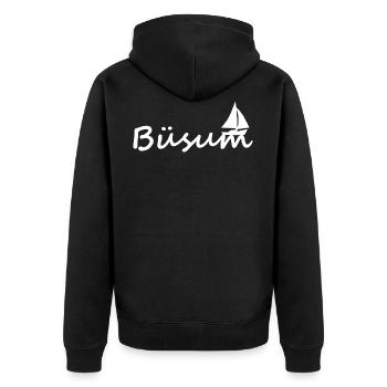 Büsum mit Segelboot - Unisex Premium Bio Zip Hoodie - Schwarz - Hinten - Nico (187cm)